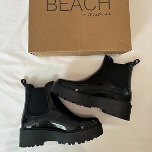 Black Platform Lug Rain Boots (Mattise) NEW